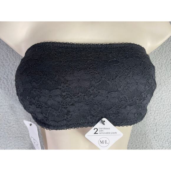 Rene Rofe Black Lace Bandeau Bra M/L Strapless Bralette Removable Pads NWT - Picture 4 of 11